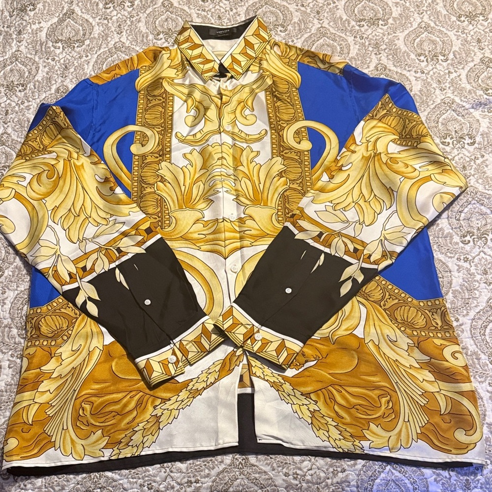 Versace Gold and Blue Baroque Shirt